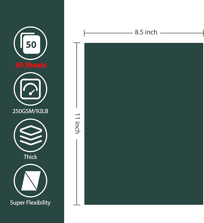 OcePor 50 Sheets Dark Green Cardstock Paper, Colored Printer Paper 8.5 x 11, Thick Construction for Cards Making, Scrapbook,Office Printing, Invitations, Certificates,DIY Crafting 92 lb/250gsm-DeskLoop Office