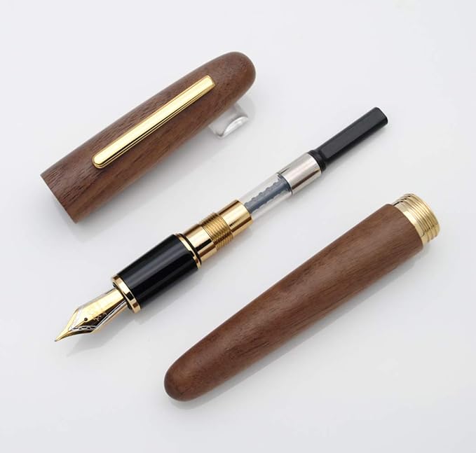 JINHAO 9056 Natural Wood Fountain Pen Handmade Ink Pen (Peach Wood, Fine Nib 0.5mm)-DeskLoop Office