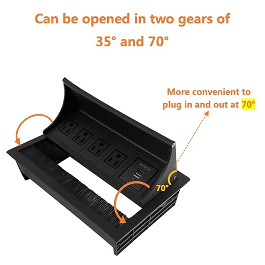 ZESHAN Brush Cable Cubby Connectivity Box Conference Table Power Box with Power Socket, USB and Type C Charger, Black-DeskLoop Office