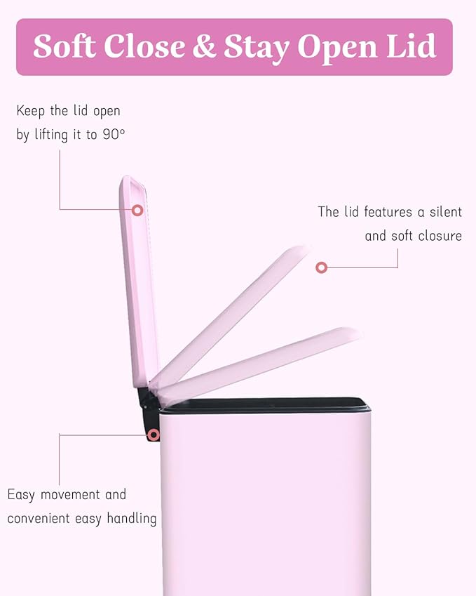 Pink Trash Can, 1.3 Gallon Bathroom Trash Can with Lid, Stainless Steel Pedal Trash Bin Removal Inner Bucket, Small Grabage Can for Bathroom,Bedroom,Home Office-DeskLoop Office