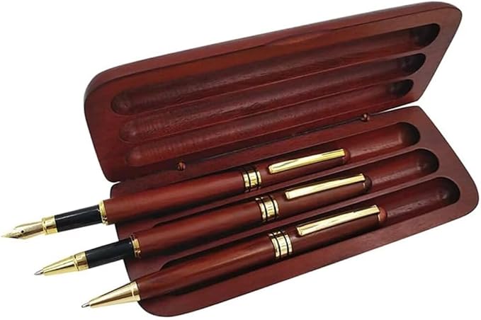 3 Pcs Wooden Pens Set with Gift Case/Best Writing Fountain Fancy Ballpoint Pen and Luxury Gel Pen with Ink Refills, Promotional Business Designer Pens-DeskLoop Office
