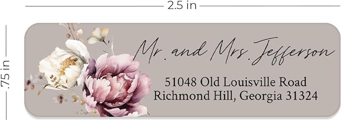 Taupe Watercolor Floral Rolled Address Labels / 250 Personalized Return Address Labels/Designer Address Stickers in Elegant Plastic Dispenser-DeskLoop Office