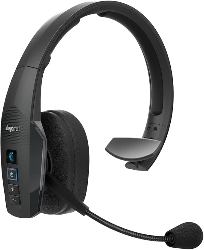 BlueParrott B450-XT Mono Bluetooth Wireless Headphones 96% Noise Canceling Over Head Trucker Headset with Mic, All Day Comfort Padded Headband, 300 ft. Wireless Range, 24 hrs. Talk Time, Black-DeskLoop Office