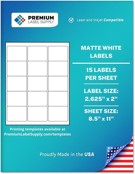 Premium Label Supply White Sticker Labels – 2.625" x 2" – Laser/Inkjet Compatible – (15 per Sheet), 2000 Sheets – 30,000 Total Adhesive Labels-DeskLoop Office