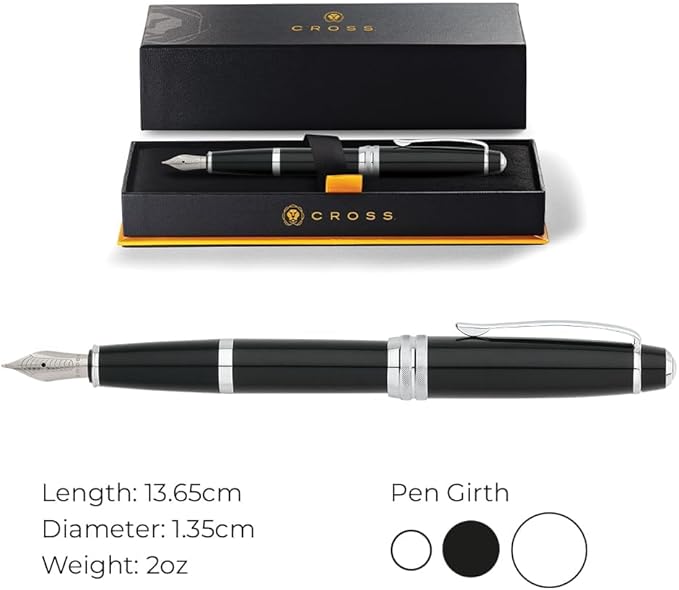Cross Bailey Refillable Fountain Presented in a Premium Gift Box - Medium Point, Black Ink, Black-DeskLoop Office
