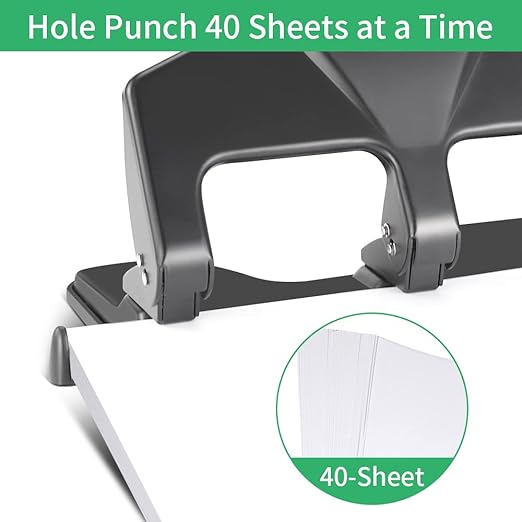Heavy Duty 3 Hole Punch, 40-Sheet Heavy Duty Paper Punch, 50% Reduced Effort 3-Hole Punch, AFMAT Metal Hole Puncher 3 Ring, Three-Hole Paper Puncher w/Large Chip Tray for Classroom, Office, Silver-DeskLoop Office
