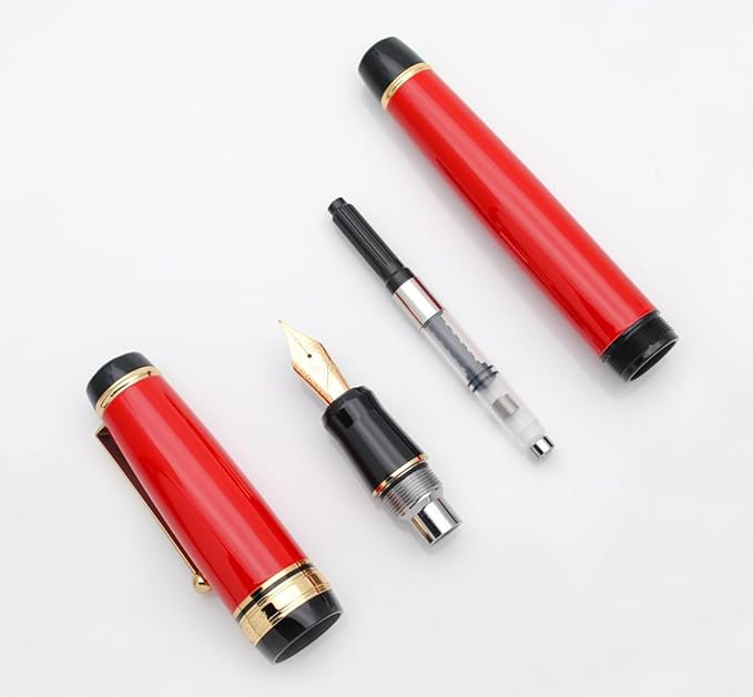 Metal Big Fountain Pen Set Medium Nib 0.7mm, Includes Ink Refill Converter, 5 Ink Cartridges & Gift Box (Medium Nib 0.7mm, Red)-DeskLoop Office