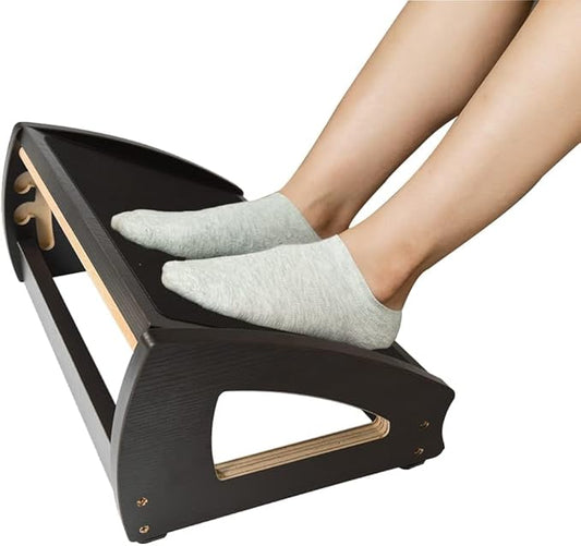 StrongTek Ergonomic Under Desk Footrest, 3 Adjustable Heights Wooden Office Footrest, Large Anti-Slip Surface, Improves Posture and Blood Circulation, up to 400lbs (Black)-DeskLoop Office