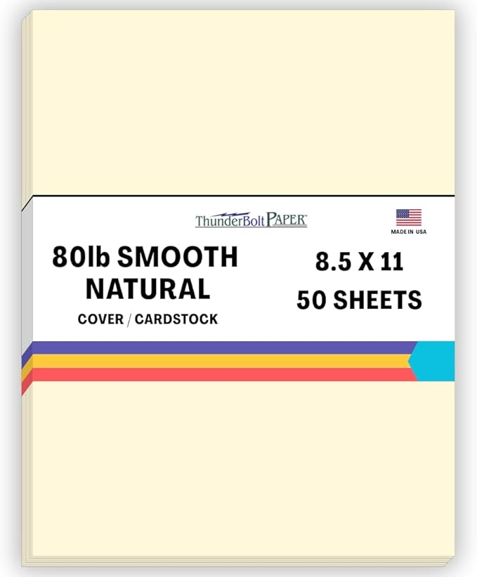 50 Natural Smooth Card Stock Sheets Paper - 8.5 X 11 Inches Standard Letter|Flyer Size - 80# (80 lb/Pound) Cover Weight - Quality Paper - Smooth Finish-DeskLoop Office