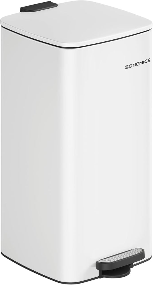 SONGMICS Kitchen Trash Can, 8-Gallon (30 L) Trash Bin, Stainless Steel Garbage Can, with Inner Bucket, Soft Close and Stays Open, Cloud White ULTB593W01-DeskLoop Office