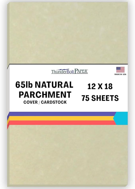 75 Natural Parchment 65lb Cover Paper Sheets 12 X 18 Inches Cardstock Weight Colored Sheets 12" X 18" (12X18 Inches) Large|Poster Size - Printable Old Parchment Semblance-DeskLoop Office
