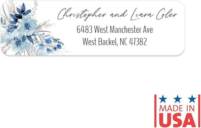 Blue Floral Rolled Address Labels / 500 Personalized Return Address Labels/Designer Address Stickers in Elegant Plastic Dispenser-DeskLoop Office