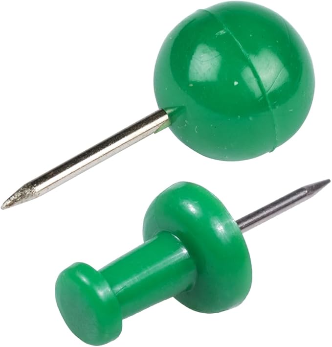 JAM PAPER Colorful Push Pins - Flat & Round Head Thumb Tack Combo Set - Green Pushpins - 200/Pack-DeskLoop Office
