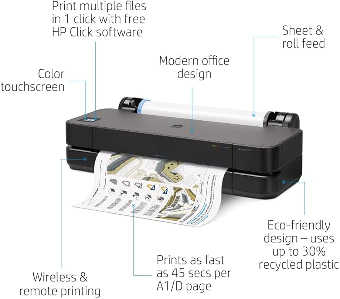 HP DesignJet T210 Large Format 24-inch Plotter Printer, with Modern Compact Design (8AG32D) - New Model-DeskLoop Office