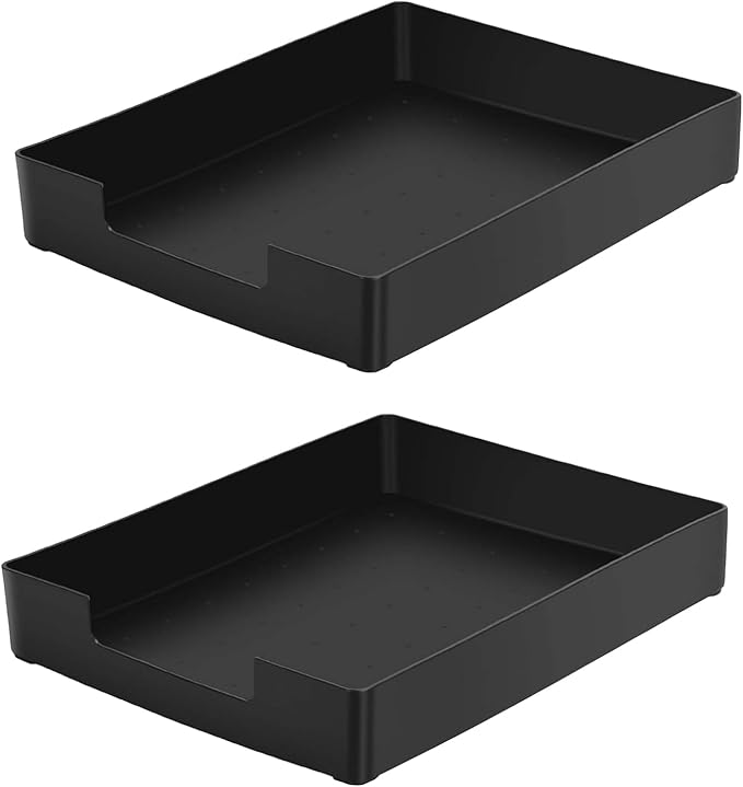 Letter-Size Tray, 2PCS Desk Drawer Organizer, A4 Plastic Paper Tray, Stackable Plastic Paper Holder File Organizer for Office, School, Home Storage (2X Black)-DeskLoop Office