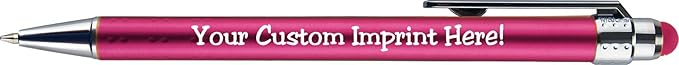 Personalized Pens with Stylus Tip -Bright Vibes- Click action - Custom - Black writing - Printed Name pens - Imprinted with Your Logo or Message - FREE PERSONALIZATION - 12 Pens/Box (Pink)-DeskLoop Office