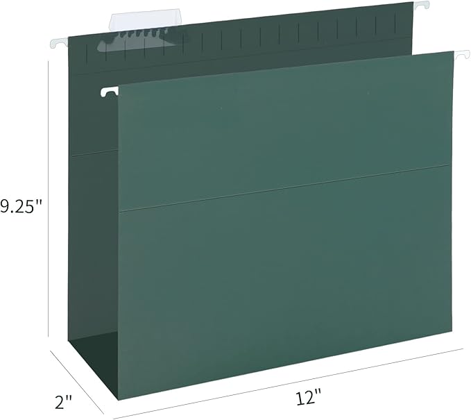 HERKKA Extra Capacity Hanging File Folders, 60 Pack Reinforced Letter Size Hanging Folders with Heavy Duty 2 Inch Expansion, Designed for Bulky Files, Medical Charts, Green-DeskLoop Office