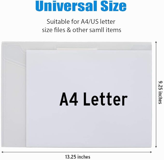 Sooez 10 Pack Plastic Envelopes File Folders, Clear Folder for Document US Letter A4 Size Poly Envelopes with Label Pockets for School Home Work Office Organizer, Clear-DeskLoop Office