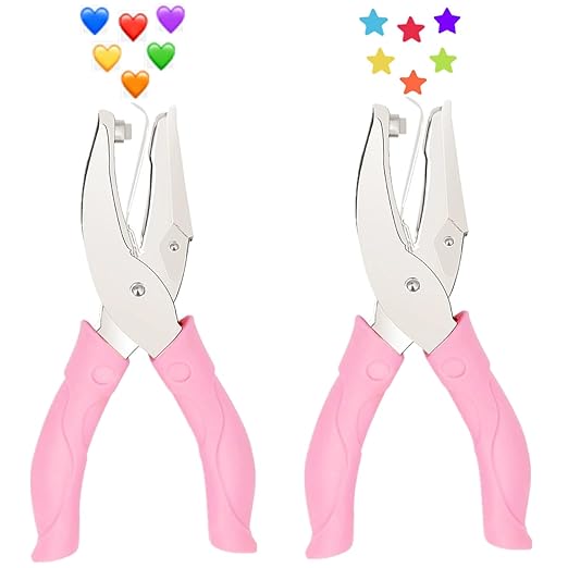 2 Pieces Metal Handheld Hole Paper Punches, Heart and Star Shape Single Hole Paper Punch with Pink Soft Grip Handles, Tag Puncher Set for DIY Craft Tags, Clothing Tickets, Scrapbook Tools-DeskLoop Office