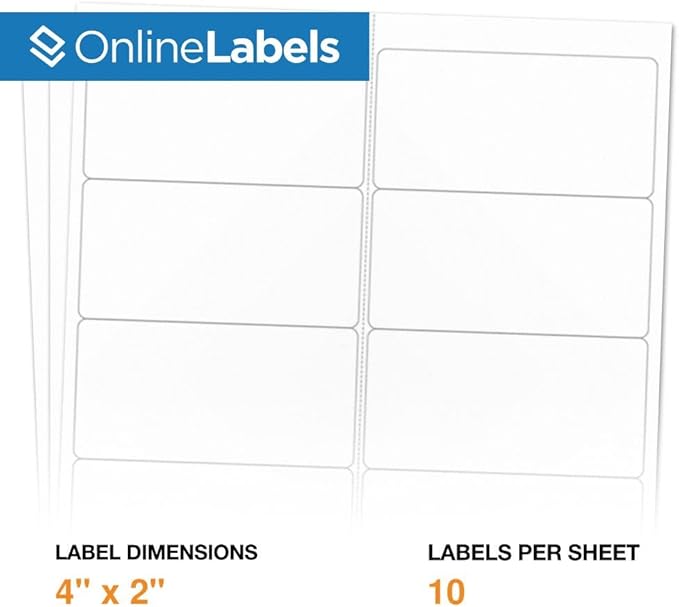 4 x 2 Rectangle Mailing Labels - Permanent, White Matte - Address, Shipping, Gift - Pack of 100 Labels, 10 Sheets - Inkjet/Laser Printers-DeskLoop Office