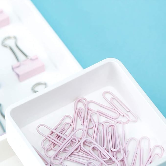 Paper Clips and Binder Clips Set, Metal Assorted Sized Binders with Push Pins, Cute Office Supplies for Desk, Desk Accessories (Pink)-DeskLoop Office