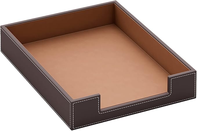 Leather Letter Tray, Thipoten Elegant Desk Organizer for Office Supplies, Mail, Paper, File, Magazine, Perfect Office Organization for Desktop(Brown)-DeskLoop Office