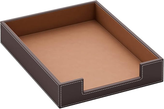 Leather Letter Tray, Thipoten Elegant Desk Organizer for Office Supplies, Mail, Paper, File, Magazine, Perfect Office Organization for Desktop(Brown)-DeskLoop Office