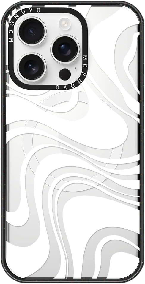 MOSNOVO Magnetic Case for iPhone 16 Pro, 10ft Military-Grade Protection, Compatible with Magsafe, Shockproof Phone Case for iPhone 16 Pro - White Swirl - Clear Black-DeskLoop Office
