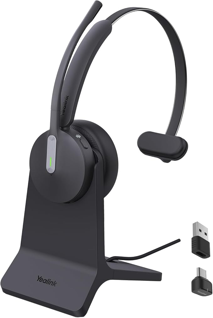Yealink BH70 Mono Wireless Headset with Mic for Work, Bluetooth Headphone Teams Certified, up to 35h Talk Time, 91g Lightweight Comfort, USB-C to A-DeskLoop Office
