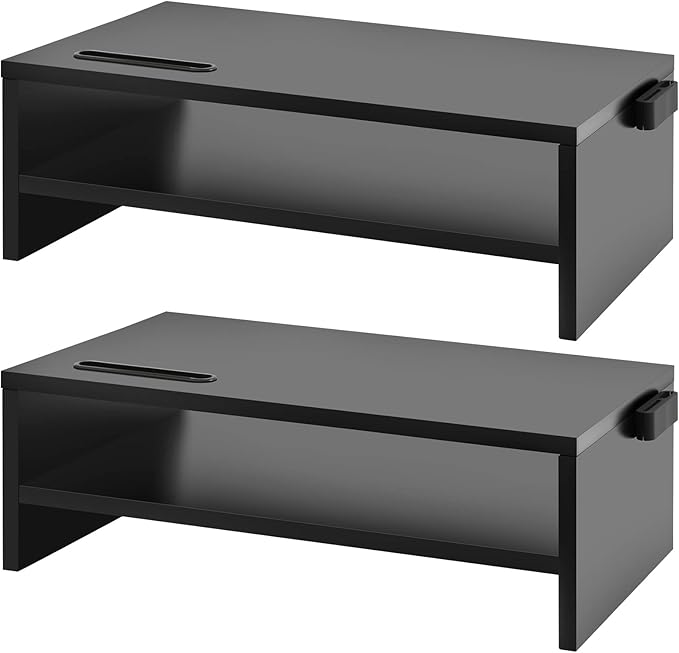 Marbrasse Monitor Stand Riser, 2 Pack 16.5 Inch 2 Tier Computer Monitor Stand, Printer Shelf Stand for Laptop Computer Screen Storagek,Desktop Stand with Phone Holder and Cable Management-DeskLoop Office