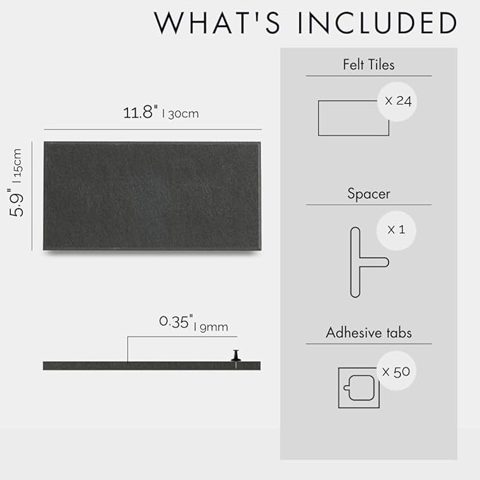 Large Cork Board for Office - Pack of 24 - Black Felt Board Alternative - Felt Bulletin Board Tiles for Office Wall Decor, Push pin Board Wall Organizer for Office (Black)