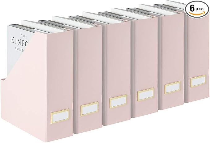 BLU MONACO Set of 6 Foldable Pink Magazine Holder with Gold Label Holders – Cute Stylish Magazine Storage for Shelves, and Closets – Book Bins, File Desk Organizer, and Document Storage-DeskLoop Office