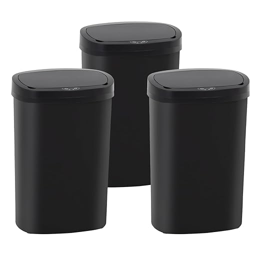 PayLessHere 13 Gallon Trash Can Kitchen Trash Can Automatic Garbage Can with Lid Touch Free High-Capacity Motion Sensor for Kitchen Bedroom Bathroom Office Wateproof Trash Bin (3, Black)-DeskLoop Office