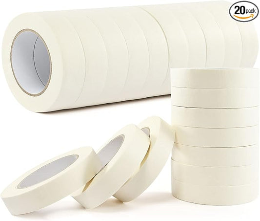 Masking Tape Bulk 1 Inch 20 Packs - White Beige Masking Tapes for General Purpose, Craft, Art, Home, Office, School, 1 Inch x 55 Yards x 20 Rolls-DeskLoop Office