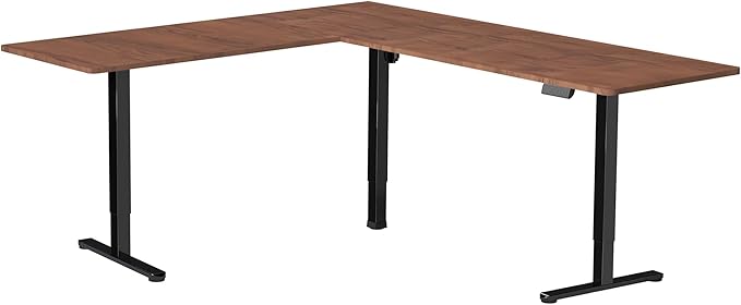 VIVO Electric Corner L-Shaped 75 x 63 in Standing Desk, Memory Height Adjustment, Dark Walnut Top Black Frame, DESK-E3CTD-75-DeskLoop Office