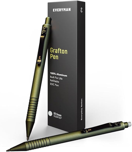 Everyman Grafton Pen and Pencil Set, OD Green | Premium EDC Metal Gel Ink Ballpoint Pen + Mechanical Pencil | Refillable Executive Writing Tools for Office, Business, Men’s Gift & Daily Use-DeskLoop Office