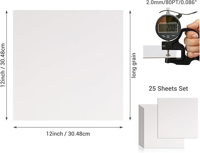 25 Pcs Book Board, Binder Board, Cover Board, Heavy Duty Chipboard for Book Binding, DIY Cardboard (White, 12 x 12 Inch 80PT)-DeskLoop Office