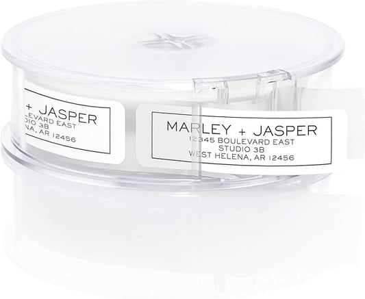 Simple Modern Outline Rolled Address Labels/Roll of 500 Square Box Personalized Address Labels/Designer Return Address Stickers in Elegant Plastic Dispenser-DeskLoop Office