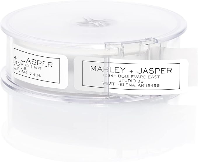 Simple Modern Outline Rolled Address Labels/Roll of 250 Square Box Personalized Address Labels/Designer Return Address Stickers in Elegant Plastic Dispenser-DeskLoop Office