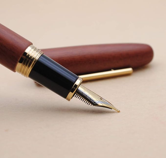 JINHAO 9056 Natural Wood Fountain Pen Handmade Ink Pen (Rosewood, Medium Nib 0.7mm)-DeskLoop Office