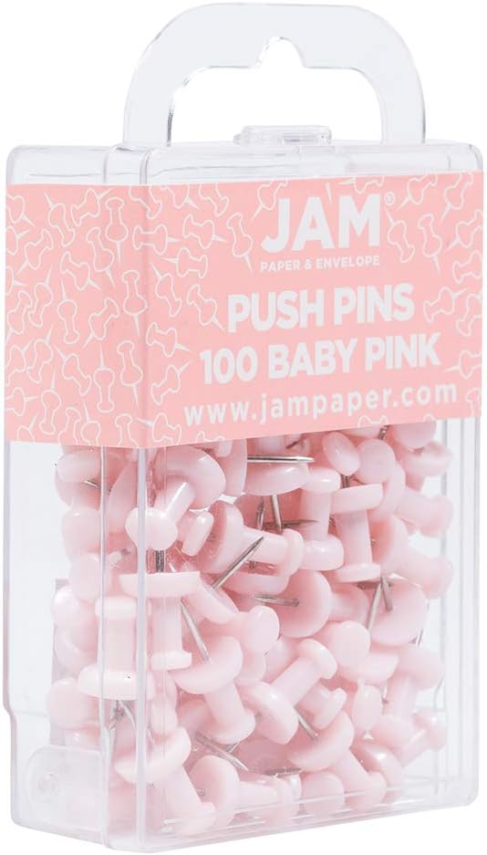 JAM PAPER Colorful Push Pins - Baby Pink Pastel Pushpins - 100/Pack-DeskLoop Office