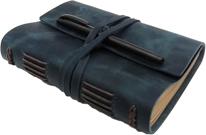 Blue Notebook Journal - Genuine Leather Journals for Writing Small Size Diary 5.5x7.5 Inch, Notepad For Man and Women, Gifts,Work,Travel Dark Blue-DeskLoop Office