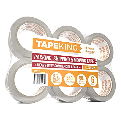 Tape King Clear Packing Tape - 60 Yards Per Roll (Pack of 6 Rolls) - Stronger & Thicker 2.7mil, Heavy Duty Adhesive Industrial Depot Tapes for Moving Packaging Shipping, Office & Storage-DeskLoop Office