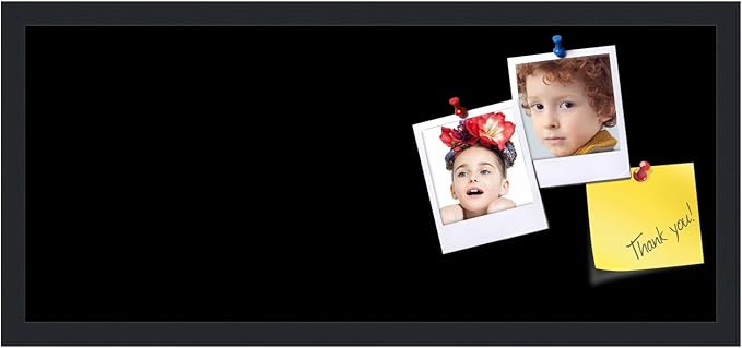 PinPix 28x12 Inch Cork Bulletin Board. This Decorative Framed Pin Board Comes with Solid Black Design and a Satin Black Frame. Ideal for Home Office Decor or Message Board (PinPix-622)-DeskLoop Office