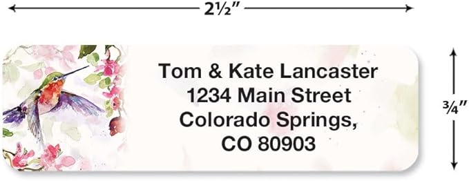 Colorful Images Fluttering Hummingbirds Rolled Personalized Return Address Mailing Labels with Dispenser, Customize with Name & Shipping Address, 250 ¾” x 2½ Self Adhesive, Easy Peel Label Roll-DeskLoop Office
