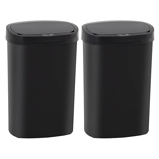 PayLessHere 13 Gallon Trash Can Kitchen Trash Can Automatic Garbage Can with Lid Touch Free High-Capacity Motion Sensor for Kitchen Bedroom Bathroom Office Wateproof Trash Bin (2, Black)-DeskLoop Office