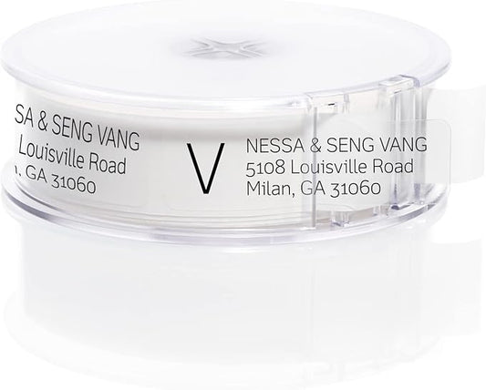 Clear Monogram Rolled Address Labels / 250 Personalized Return Address Labels/Designer Address Stickers in Elegant Plastic Dispenser-DeskLoop Office