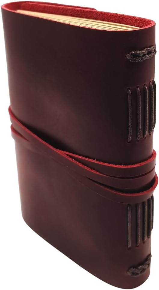 Red Notebook Journal - Genuine Leather Journals for Writing Small Size Diary 5.5x7.5 Inch, Notepad For Women and Man, Gifts,Work,Travel Wine Red-DeskLoop Office