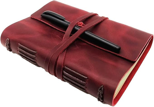 Red Notebook Journal - Genuine Leather Journals for Writing Small Size Diary 5.5x7.5 Inch, Notepad For Women and Man, Gifts,Work,Travel Wine Red-DeskLoop Office