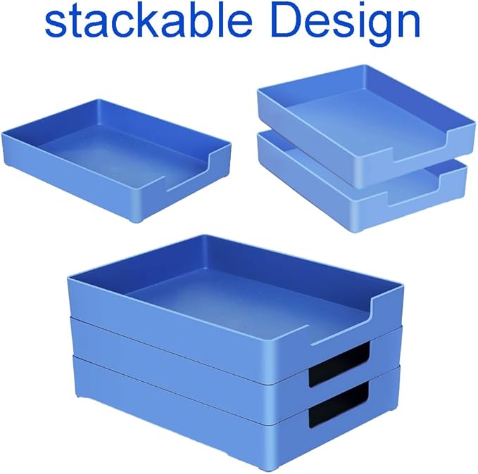 Desk Letter Tray, 2PCS A4 Size Plastic Stackable File Document Organizer, Office Desktop File Paper Holder, Book Storage Rack,Anti-Skid Stacking Support for Office Supplies (Blue)-DeskLoop Office